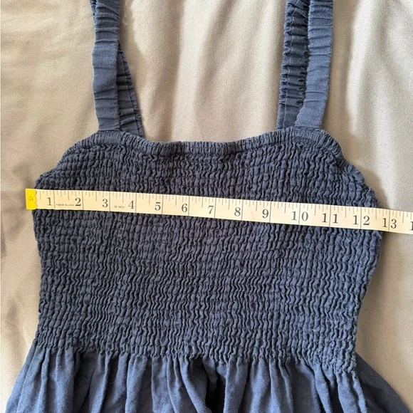 J.Crew Navy Blue Smocked Beach Dress in Linen-Cotton Blend size XS EUC - Picture 6 of 9